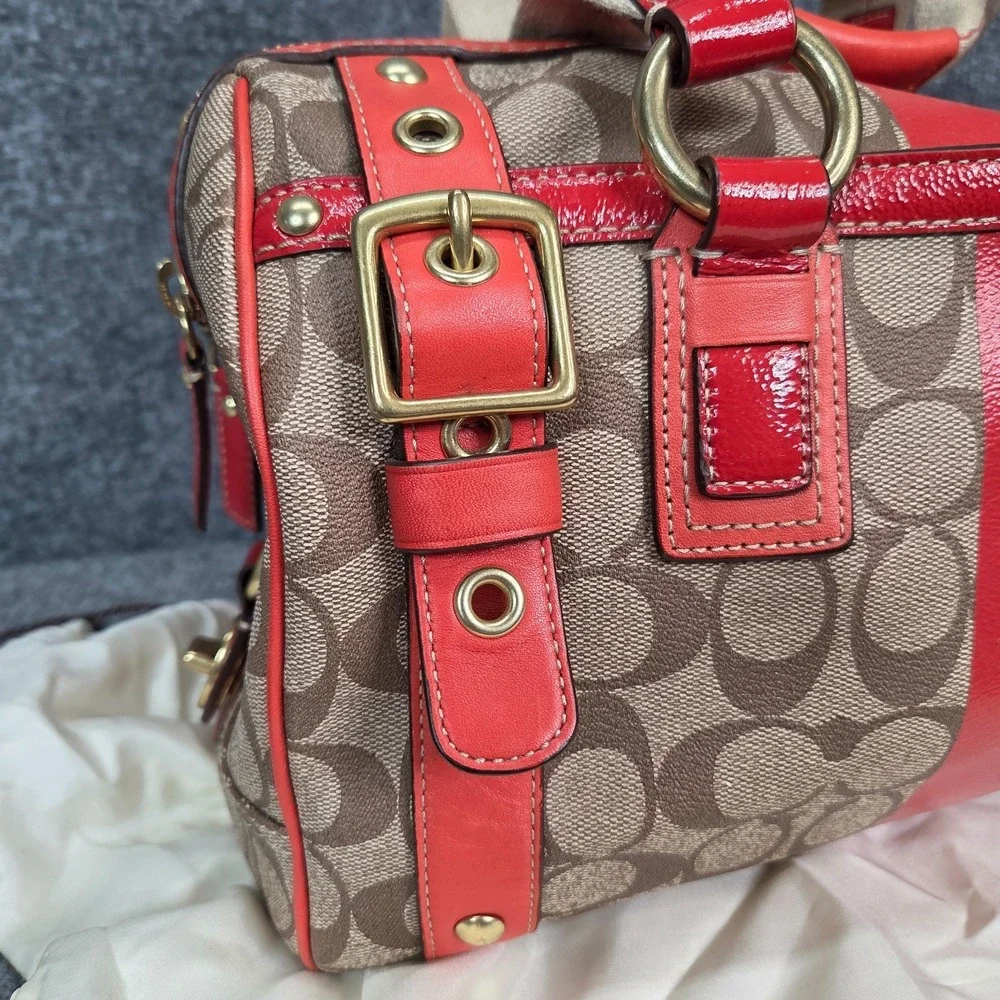 Y2K Coach Heritage Signature Coral Stripe XL Double Zip Satchel RARE 2000s VTG